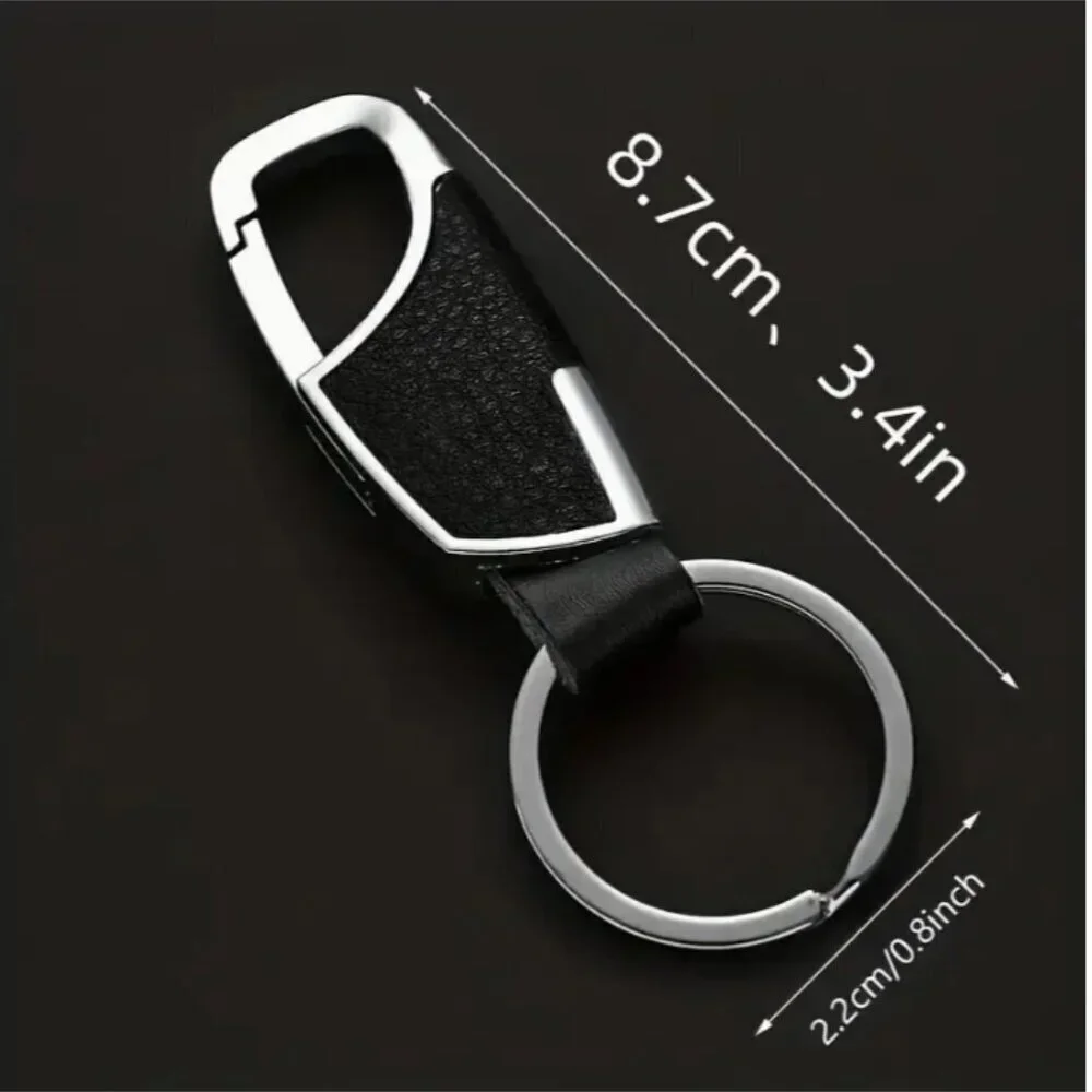 Carabiner Keychain PU Leather Pebble Black & Silver Metal Finish NWT